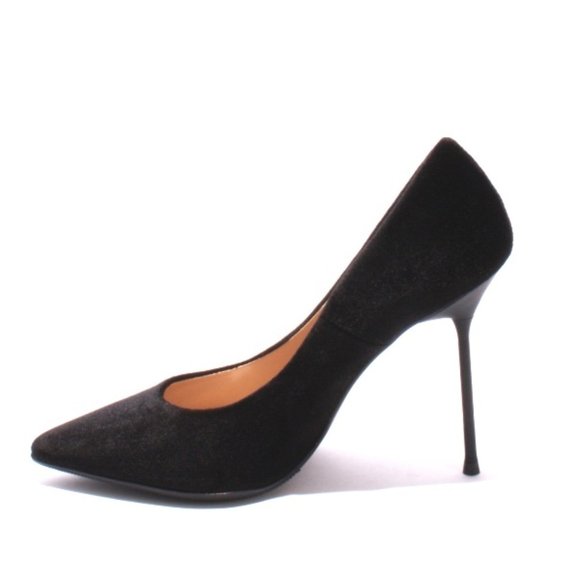 ITALIAN Black Velour Leather Point Metal Heel Pump - Picture 6 of 8